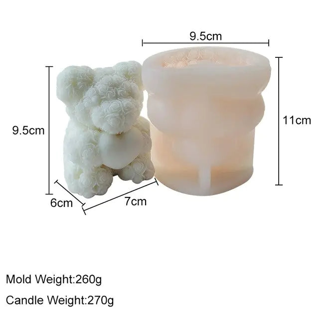 DIY Bear Candle Mold Flowers Foam Love Bear of Roses Candle Mould Chocolate Candy Cake Decor Mold for Wedding Valentine's Day
