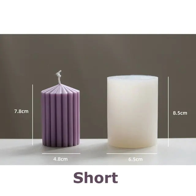 Geometrically striped Cylindrical Thick Rack Spire Candle Mold DIY Geometric Shaped Spire silicone Mold home decor clay molds