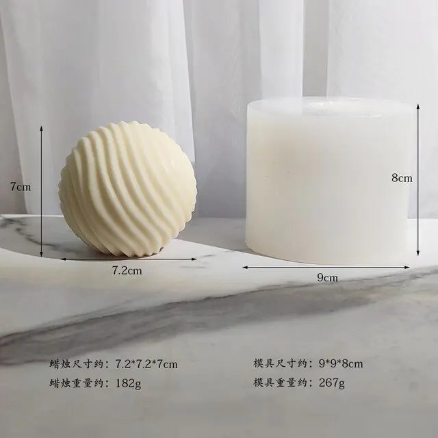 Geometric split ball candle silicone mold spiral rotating ball cake chocolate silicone mold water ripple ball silicone mold