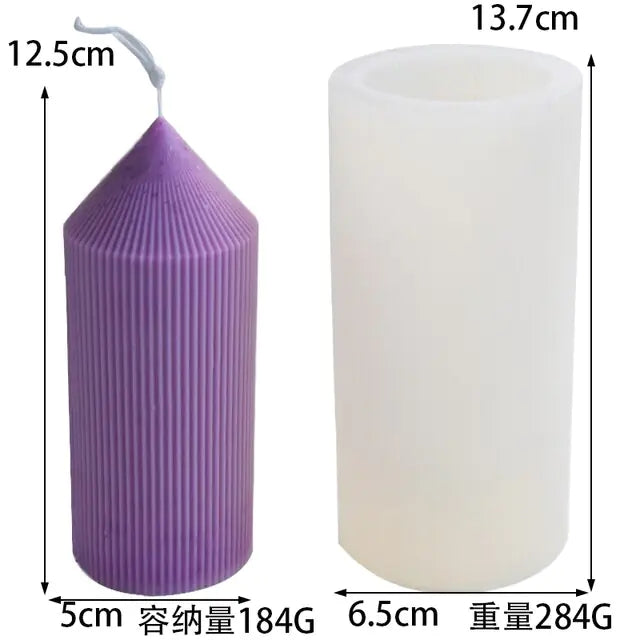 Geometrically striped Cylindrical Thick Rack Spire Candle Mold DIY Geometric Shaped Spire silicone Mold home decor clay molds