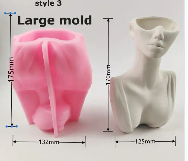 Large Half Body Silicone Flowerpot Mold Succulent Plants Cement Vase Resin Silicone Mold Hydroponic Vase Gypsum Concrete Mold