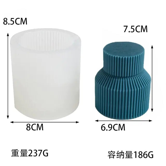 Geometrically striped Cylindrical Thick Rack Spire Candle Mold DIY Geometric Shaped Spire silicone Mold home decor clay molds