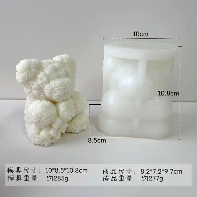 DIY Bear Candle Mold Flowers Foam Love Bear of Roses Candle Mould Chocolate Candy Cake Decor Mold for Wedding Valentine's Day