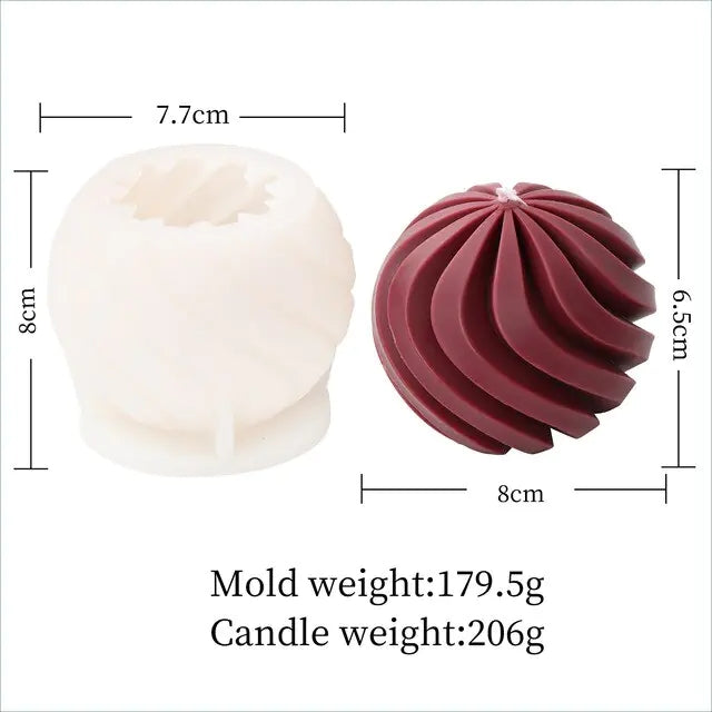 Geometric split ball candle silicone mold spiral rotating ball cake chocolate silicone mold water ripple ball silicone mold
