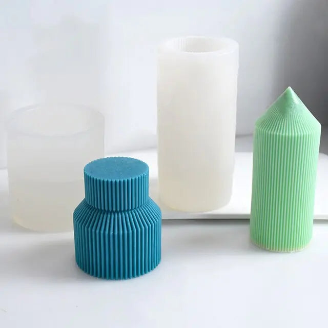 Geometrically striped Cylindrical Thick Rack Spire Candle Mold DIY Geometric Shaped Spire silicone Mold home decor clay molds