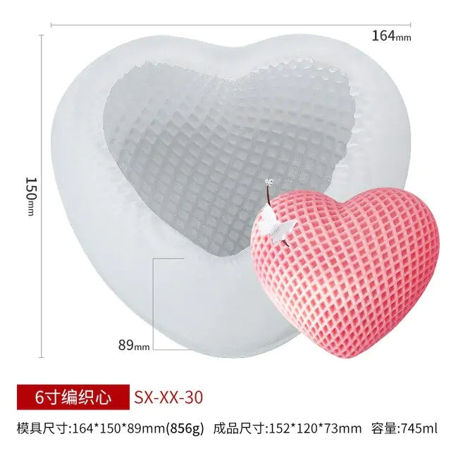 Silicone Candle Mold 3D Grid Heart Shape Scented Candle Soap Mould Mousse Chocalete Cake Mold Plaster Resin Ornament Making Tool