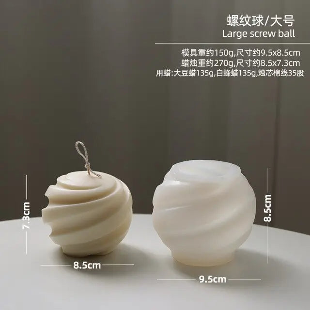 Geometric split ball candle silicone mold spiral rotating ball cake chocolate silicone mold water ripple ball silicone mold