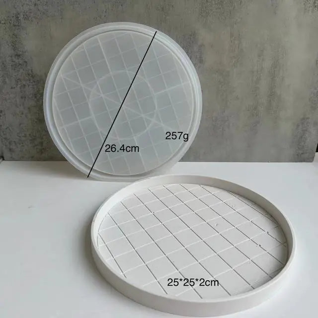 Checkerboard Round Storage Tray Silicone Mold Concrete Cement Geometric Pallet Mould DIY Round Coaster Resin Casting Molds