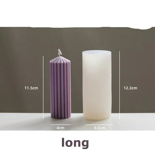 Geometrically striped Cylindrical Thick Rack Spire Candle Mold DIY Geometric Shaped Spire silicone Mold home decor clay molds