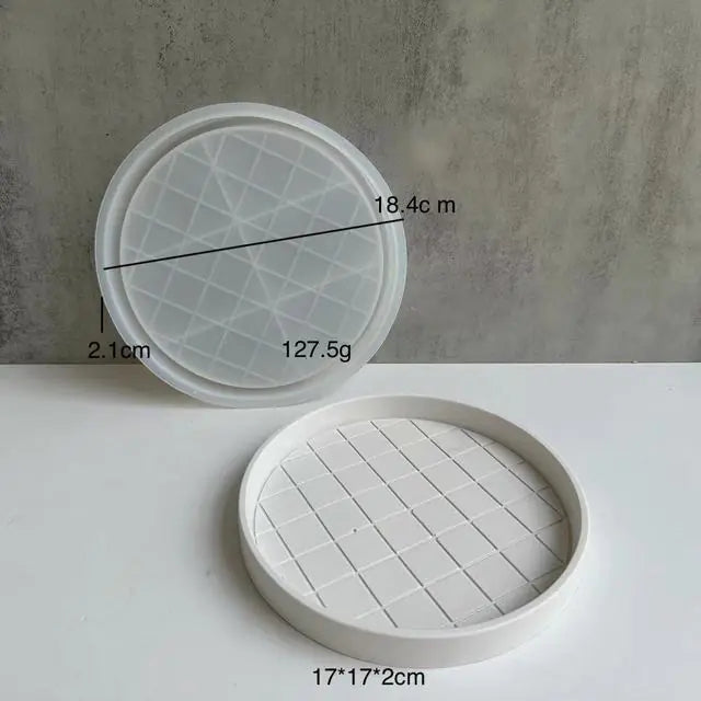 Checkerboard Round Storage Tray Silicone Mold Concrete Cement Geometric Pallet Mould DIY Round Coaster Resin Casting Molds