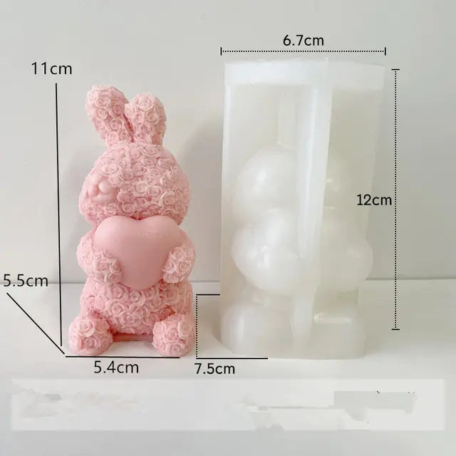 DIY Bear Candle Mold Flowers Foam Love Bear of Roses Candle Mould Chocolate Candy Cake Decor Mold for Wedding Valentine's Day
