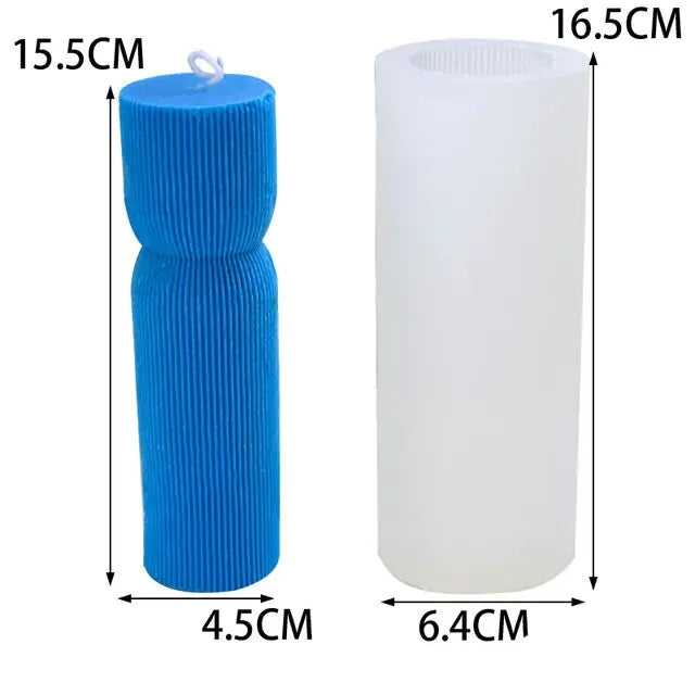 Geometrically striped Cylindrical Thick Rack Spire Candle Mold DIY Geometric Shaped Spire silicone Mold home decor clay molds