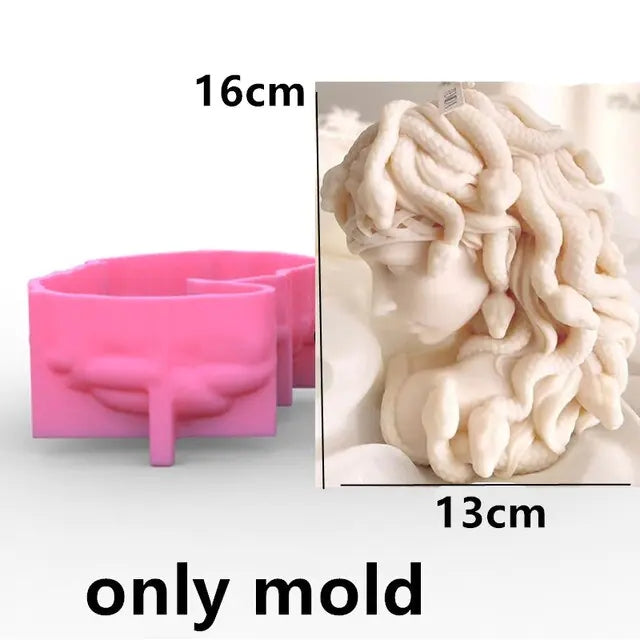 Large Realistic Medusa Bust Silicone Mold Snake Head Woman Candles Mould Greek Sculpture Body Face Terror Figure Snake head mold