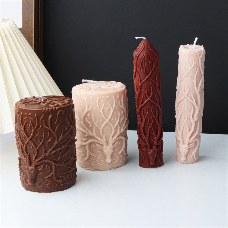 New Deer horn cylindrical candle silicone mold Elk cylindrical candle silicone mold Pattern cylindrical cake chocolate soap mold