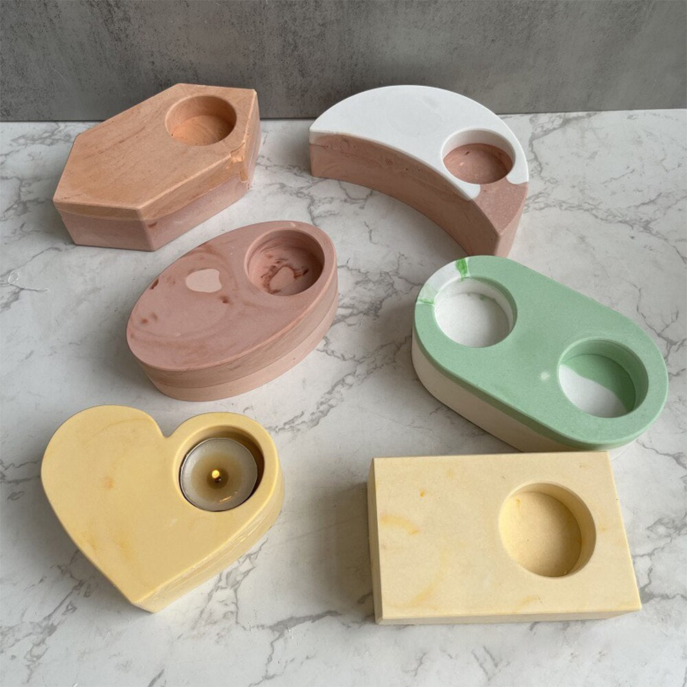 DIY Candlestick Resin Silicone Mold Concrete Candle Moon Heart Oval Rectangle Candle Stand Mold Gypsum Epoxy Resin Mold Ornament