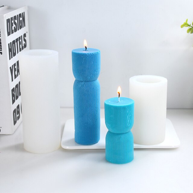 Geometrically striped Cylindrical Thick Rack Spire Candle Mold DIY Geometric Shaped Spire silicone Mold home decor clay molds
