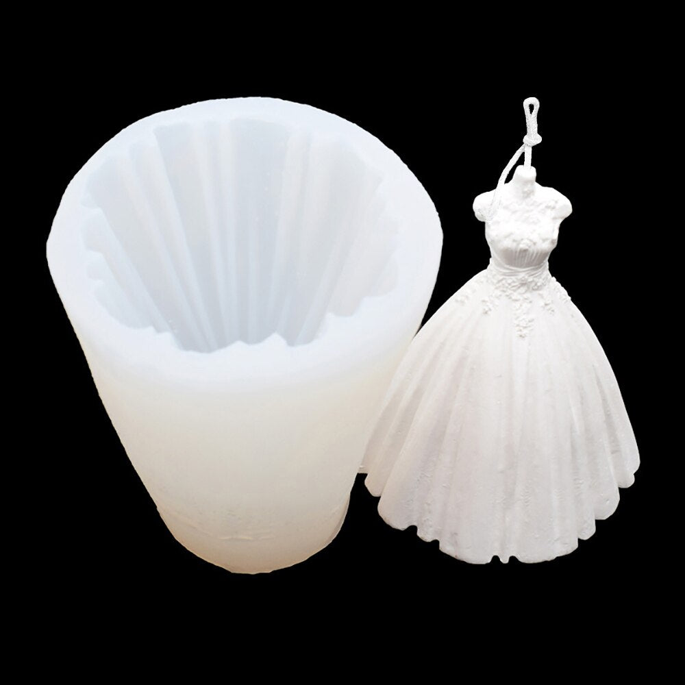 Silicone world 3D Wedding Dress Silicone Mold Chocolate Mousse Cake Baking Tool Epoxy Mold DIY Plaster Resin Mould Candle Molds