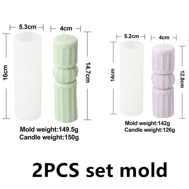 DIY New Cylindrical Tall Twirl Pillar Candle Mold Ribbed Aesthetic Twist Swirl Silicone Mould Geometric Striped Soy Wax Mold