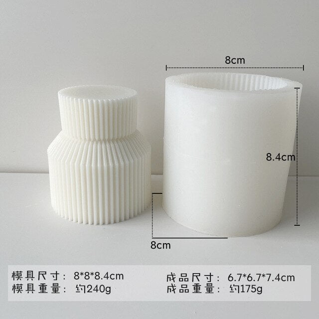 New Roman Ribbed Pillar Candle Mold Cylindrical Aesthetic Silicone Mould Geometric Abstract Decorative Striped Soy Wax Mold
