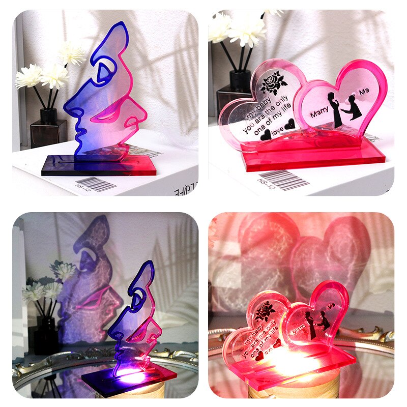 DIY Crystal Epoxy Resin Mold Love Heart Photo Silicone Mold Couple Theme Stand-up Tabletop Ornaments Love Photo Frame Home Decor