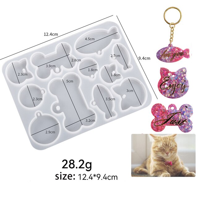 Dog Cat Tag Silicone Mold Dog Bone Shape Pet Keychain Epoxy Resin Mould DIY Crystal Epoxy Necklace Pendants Craft Jewelry Making