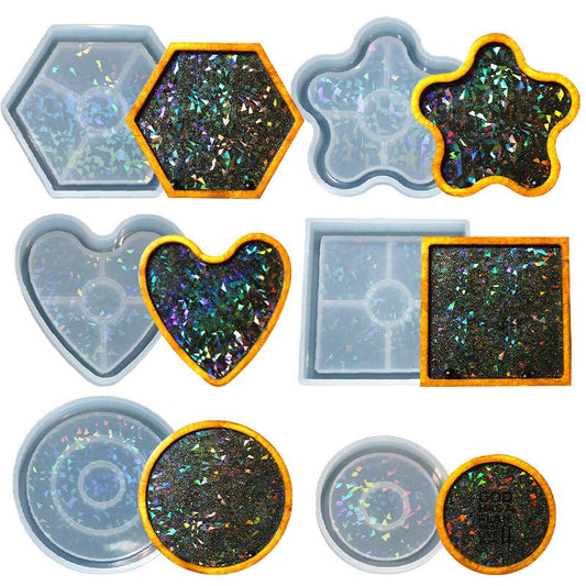 Holographic Light Shadow Coaster Silicone Mold DIY Handmade UV Epoxy Cup Pad Resin Storage Tray Making Supplies Epoxy Resin Mold
