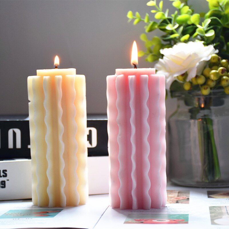 New Wavy Petal Pillar Candle Mold Home Decor Squiggle Unique Waving Design Wax Taper Patterned cylinder Candles Silicone Mould