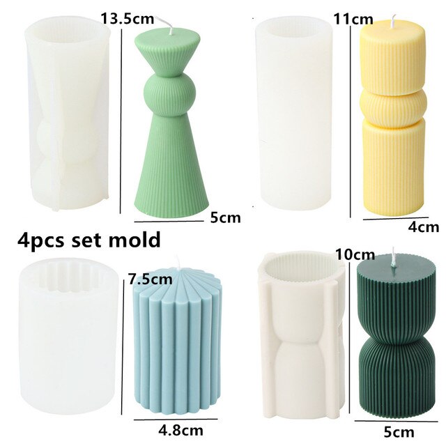 DIY New Cylindrical Tall Twirl Pillar Candle Mold Ribbed Aesthetic Twist Swirl Silicone Mould Geometric Striped Soy Wax Mold