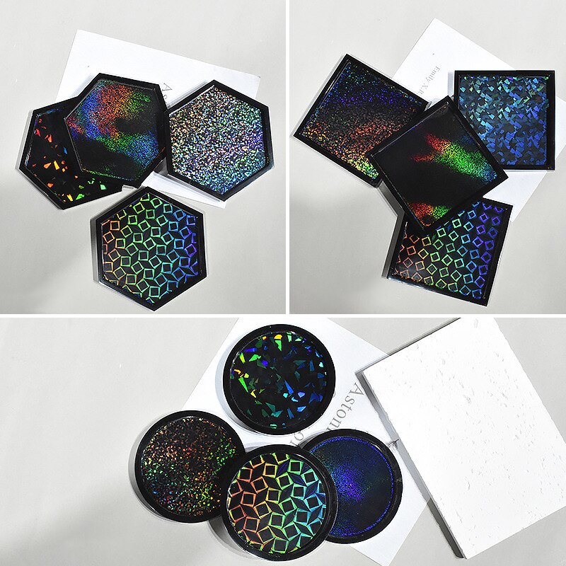 Holographic Light Coaster Silicone Mold DIY Hexagonal Round Coaster Crystal UV Epoxy Resin Mold Cup Tray Making Home Decor Gift