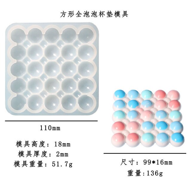 DIY Square Round Bubble Coaster Crysta UV Resin Molds Jewelry Accessories Handcraft Mould for Making Tray Home Decor Crafts Gift