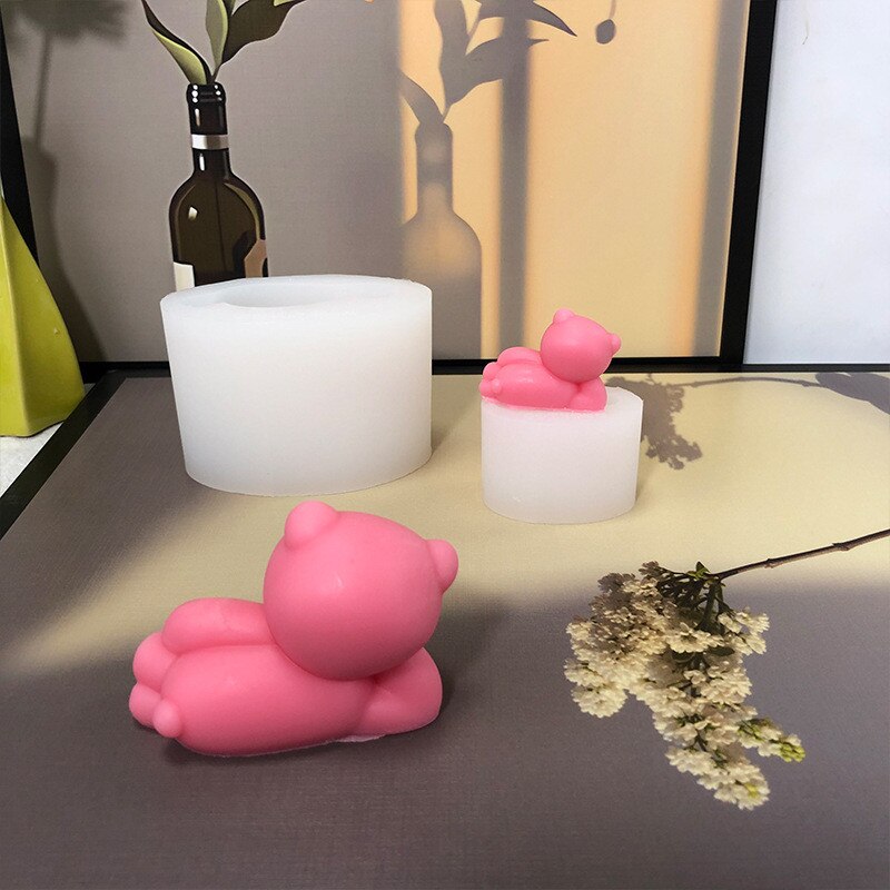 Cute Bear Mold Lazy Bear Shape 3D Silicone Mold Candle Mold for Candle Making DIY Soap Molds cake mold Side lying bear Cake Mold