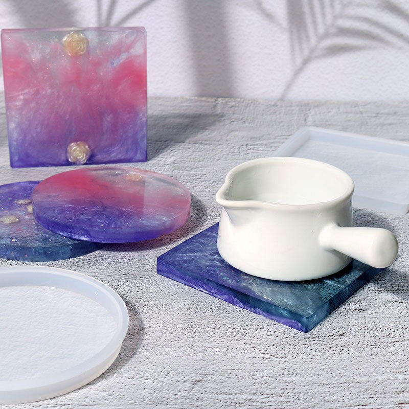 Round Coaster Mold Silicone Epoxy Resin Casting Clay Mould DIY Jewelry Pendant Making Tool Art Translucent Circle Coaster Pan