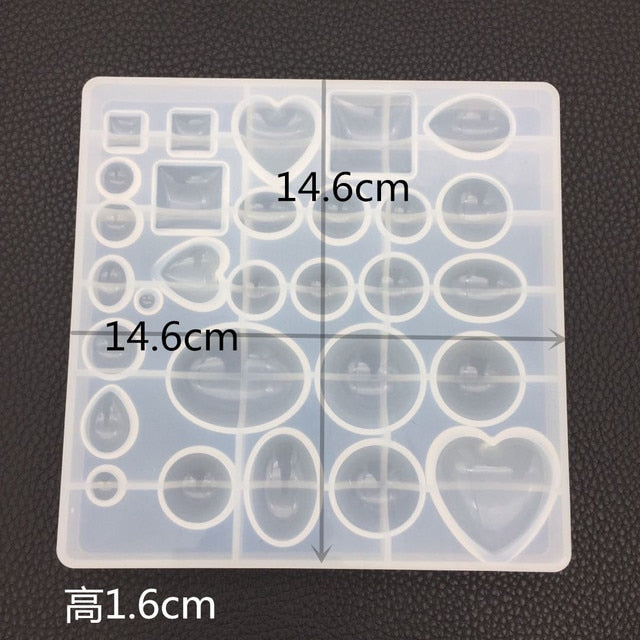 A variety of heart-shaped round oval rectangular silicone stud molds Mixed jewelry epoxy resin molds DIY jewelry making tools
