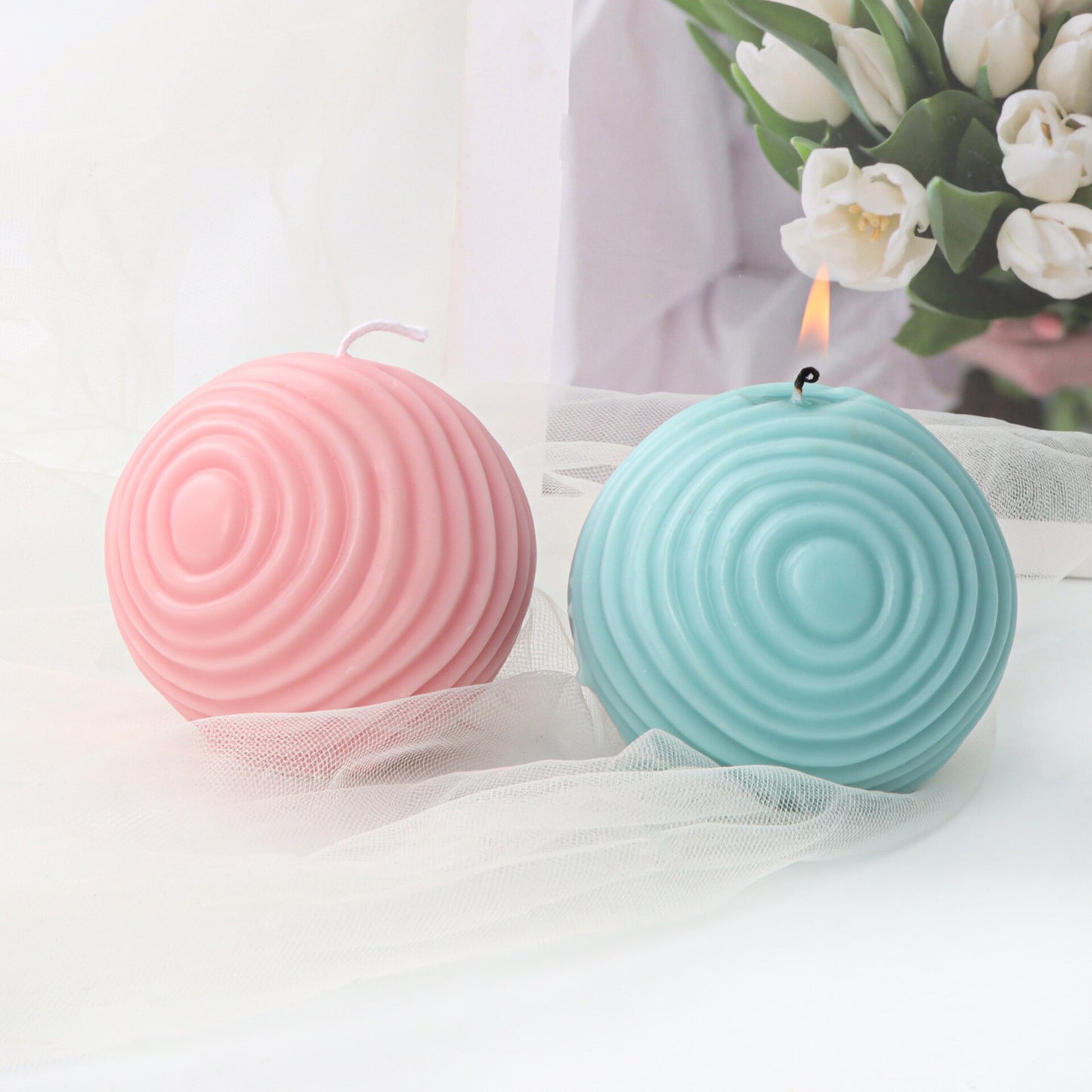 Geometric split ball candle silicone mold spiral rotating ball cake chocolate silicone mold water ripple ball silicone mold