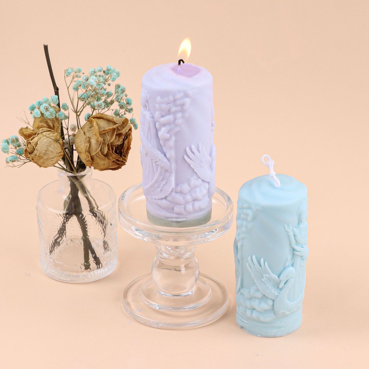 Goddess relief cylinder candle silicone mold Women's pattern candle silicone mold Swan flying bird soap candle silicone mold