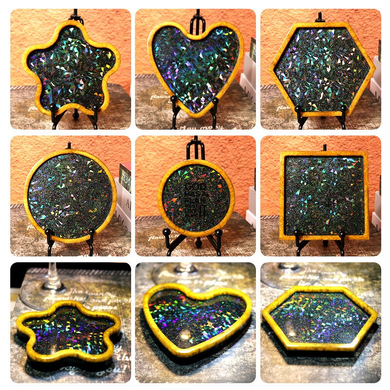 Holographic Light Shadow Coaster Silicone Mold DIY Handmade UV Epoxy Cup Pad Resin Storage Tray Making Supplies Epoxy Resin Mold