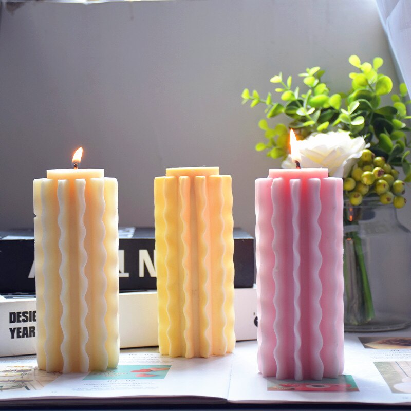 New Wavy Petal Pillar Candle Mold Home Decor Squiggle Unique Waving Design Wax Taper Patterned cylinder Candles Silicone Mould