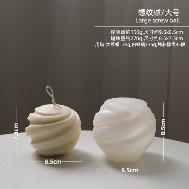Geometric split ball candle silicone mold spiral rotating ball cake chocolate silicone mold water ripple ball silicone mold