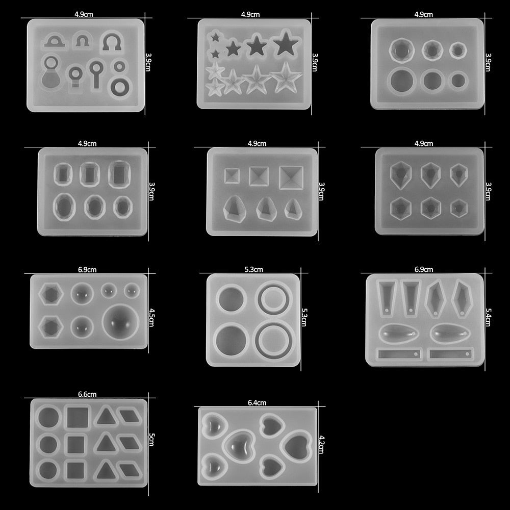 A variety of heart-shaped round oval rectangular silicone stud molds Mixed jewelry epoxy resin molds DIY jewelry making tools