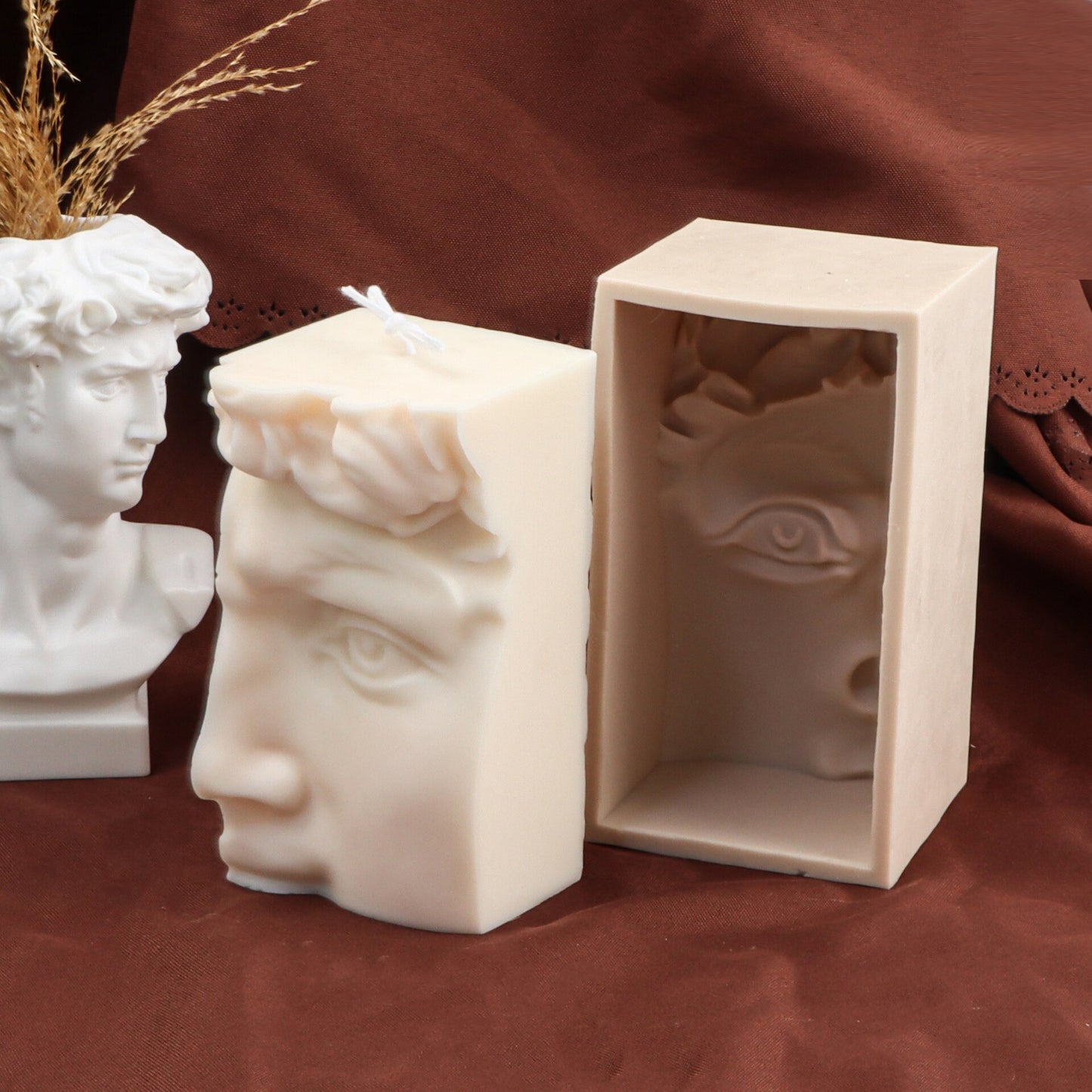3D Body Art David Face Silicone Mould Greek Statue Sculpture Half Head Lips Mouth Hercule Candle Molds For Home Decoration