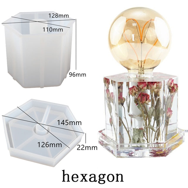 DIY Crystal Epoxy Resin lamp holder Mold Geometry Hexagon Cube Cylinder Bedside Lamp Silicone Mold
