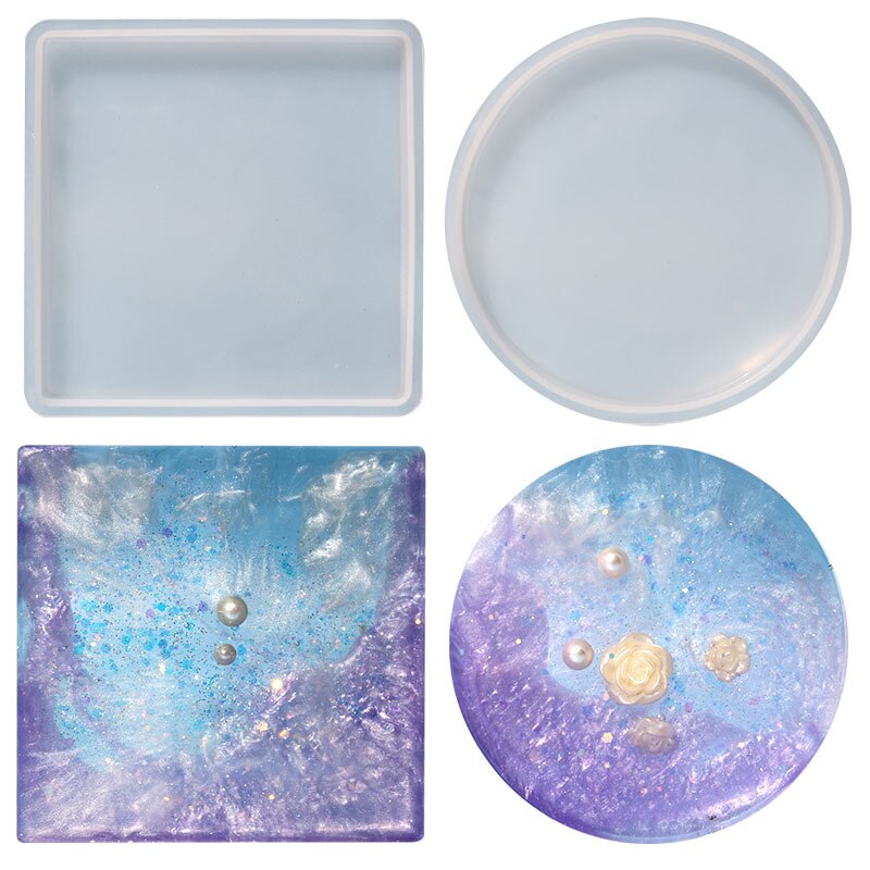 Round Coaster Mold Silicone Epoxy Resin Casting Clay Mould DIY Jewelry Pendant Making Tool Art Translucent Circle Coaster Pan