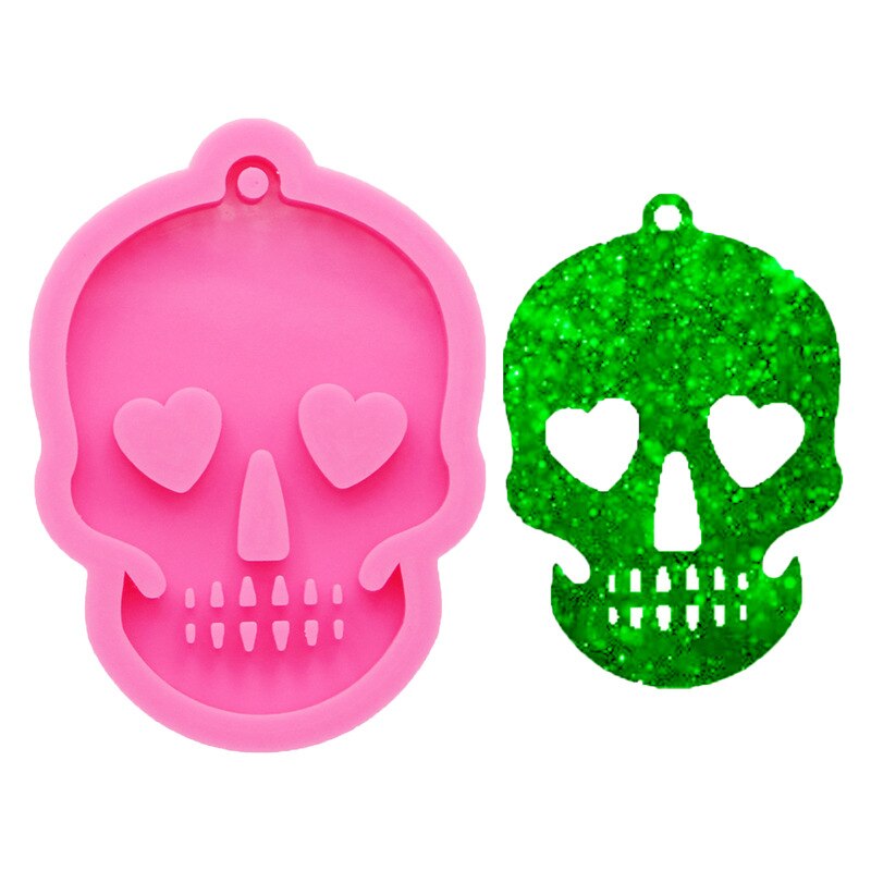 Pink Silicone Mold Pendant Skull Keychain Mould Chocolate Biscuit Fudge Mould Aromatherapy Plaster Car Hanging DIY Tool