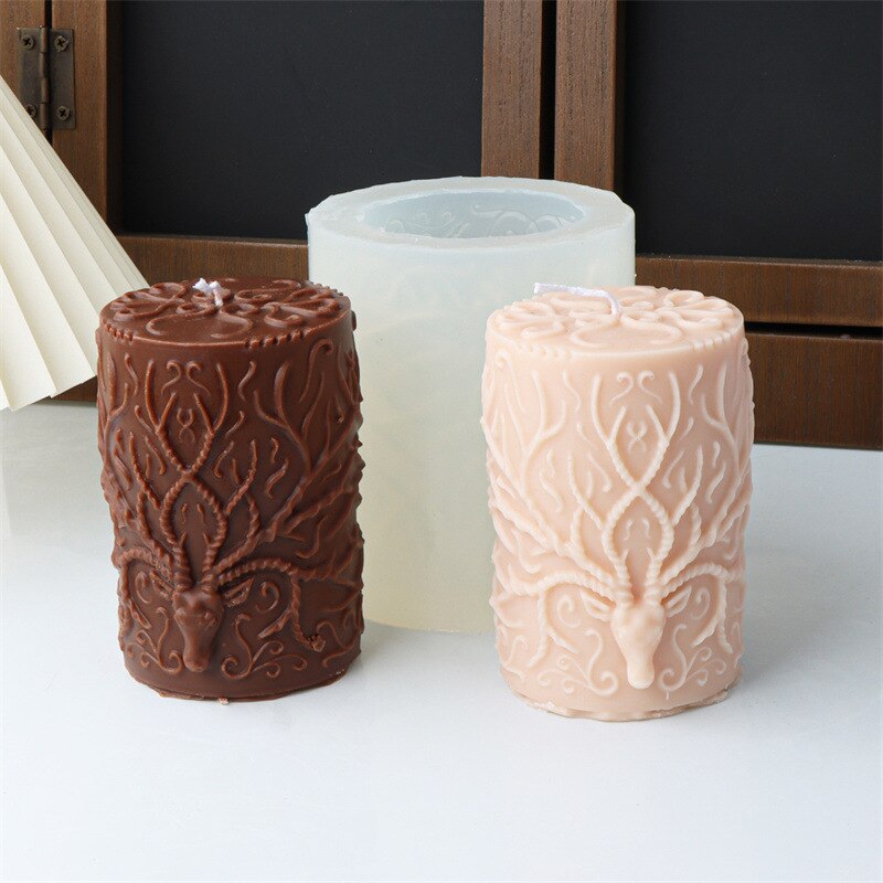 New Deer horn cylindrical candle silicone mold Elk cylindrical candle silicone mold Pattern cylindrical cake chocolate soap mold