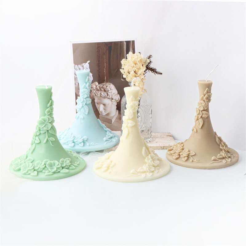 Large Rattan vase candle silicone mold pattern conical cylinder candle silicone mold lace embossed pattern resin silicone mold