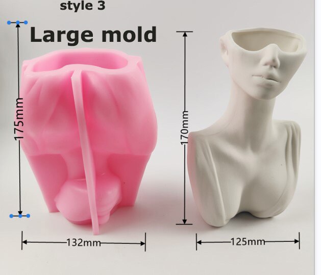 Large Half Body Silicone Flowerpot Mold Succulent Plants Cement Vase Resin Silicone Mold Hydroponic Vase Gypsum Concrete Mold
