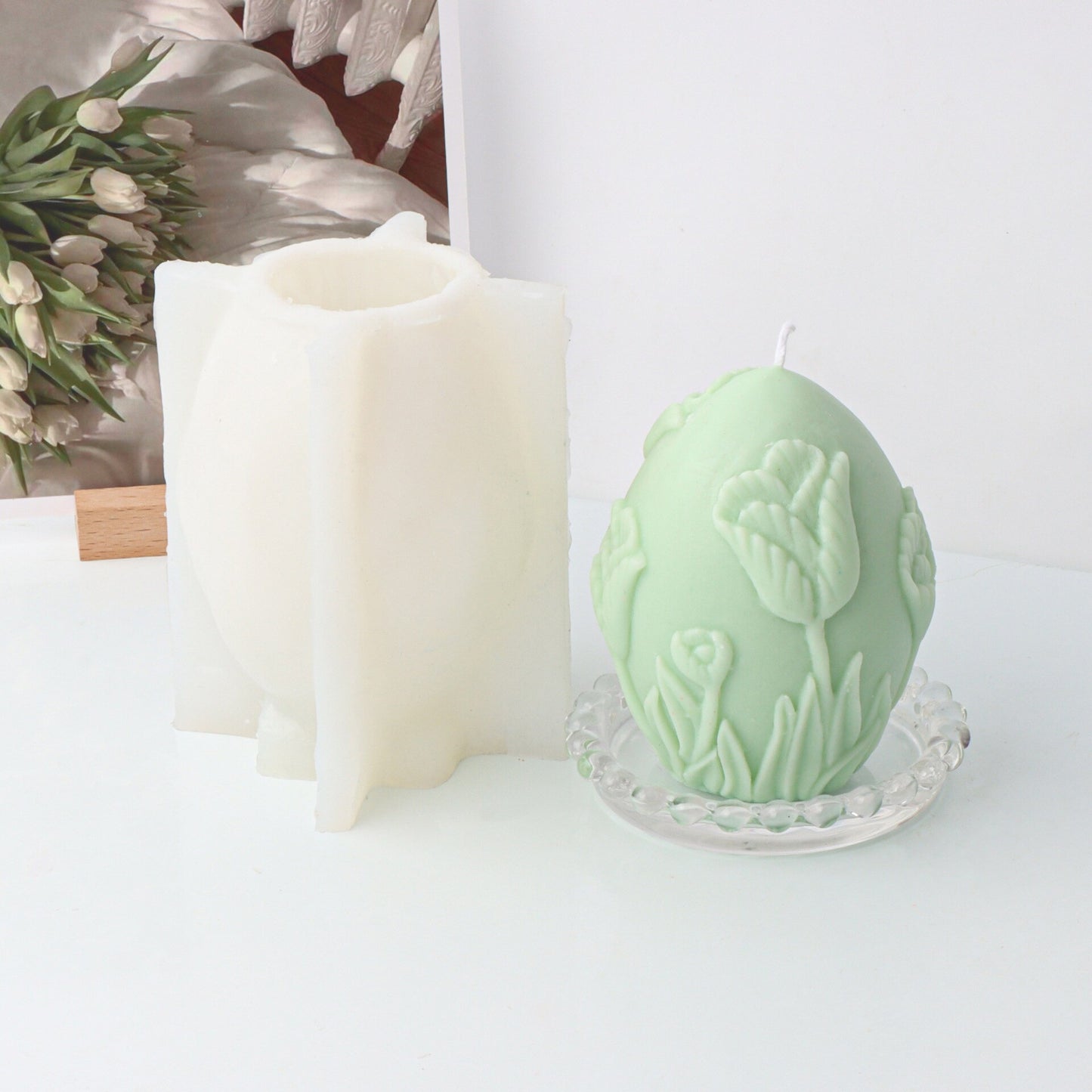 Flare egg shaped candle silicone mold embossed flower geometric sphere candle silicone mold cake chocolate soap mold home decor