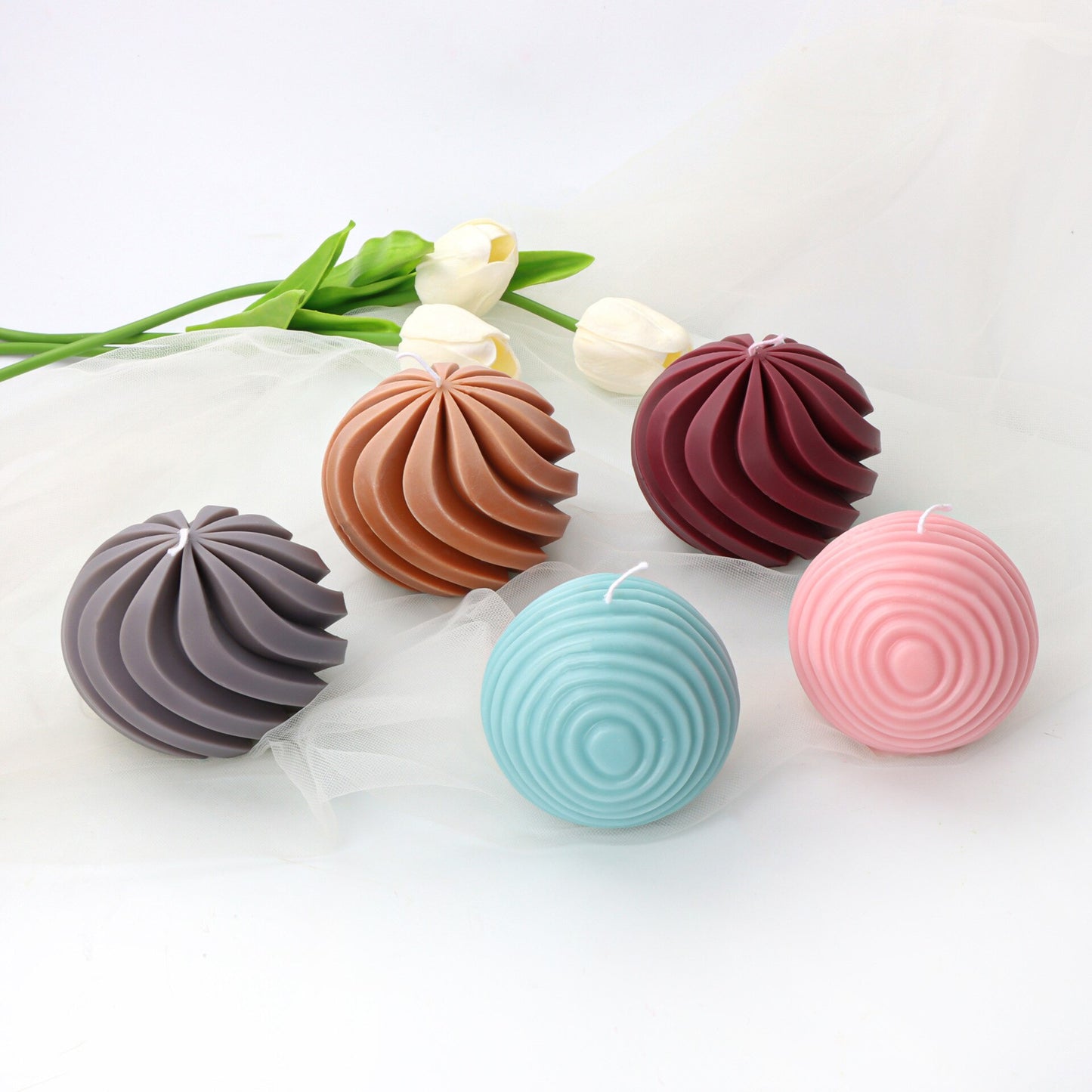 Geometric split ball candle silicone mold spiral rotating ball cake chocolate silicone mold water ripple ball silicone mold