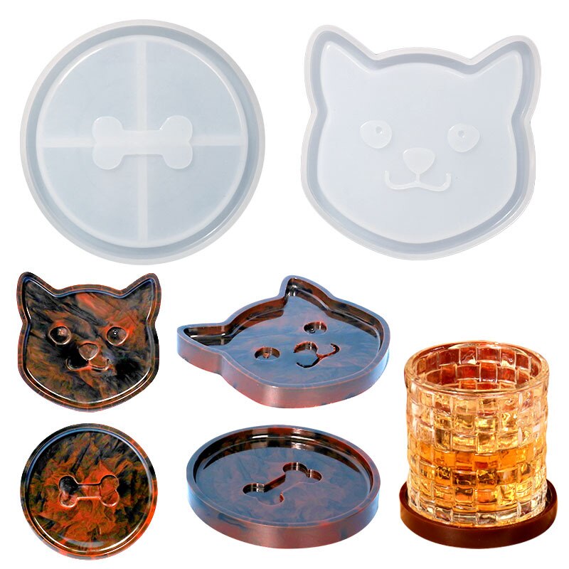 DIY Pet Coaster Silicone Molds Creative Cat Bones Pet Storage Coaster Epoxy Resin Mold Handmade Home Decor Candle Base Mould