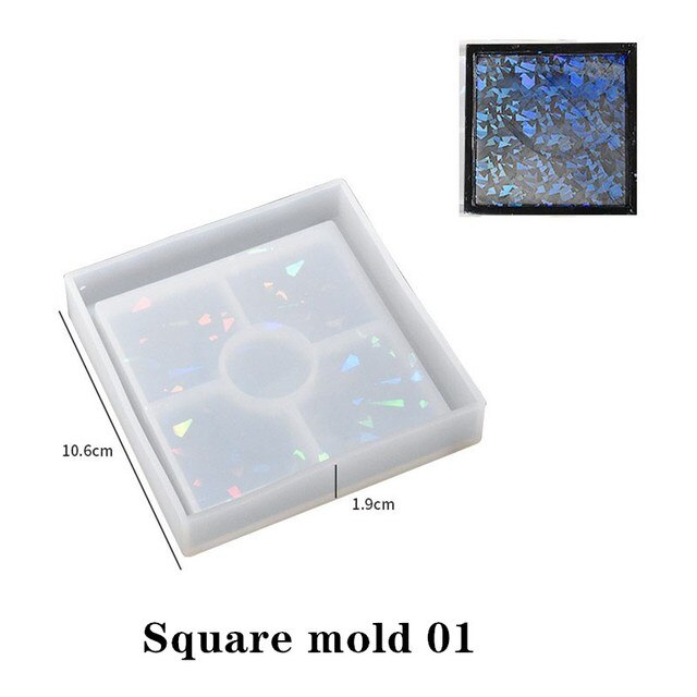 Holographic Light Coaster Silicone Mold DIY Hexagonal Round Coaster Crystal UV Epoxy Resin Mold Cup Tray Making Home Decor Gift